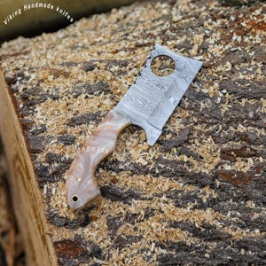 Rustic Handmade Damascus Steel Knife | Viking Cleaver | Outdoor Survival & Camping Knife with Leather Sheath