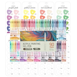 Languo 90 Acrylic Gel Pens Colors Swatch Template Printable Painting Gel Pen Coloring Sheet Color Chart Digital PDF Instant Download