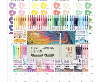 Languo 90 Acrylic Gel Pens Colors Swatch Template Printable Painting Gel Pen Coloring Sheet Color Chart Digital PDF Instant Download