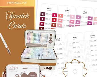Infiart 288 Colors Acrylic Brush Markers Swatch Template Digital PDF Swatch Chart Printable Coloring Sheet Instant Download