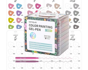 Languo 72 Colors Gel Pens Swatch Template Digital PDF Color Chart Printable Instant Download Painting Coloring Gel Pen Sheet