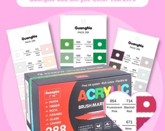 Guangna 288 Colors Acrylic Marker Swatch Template Printable Color Chart Brush Pen Swatch Coloring Sheet Digital PDF Instant Download