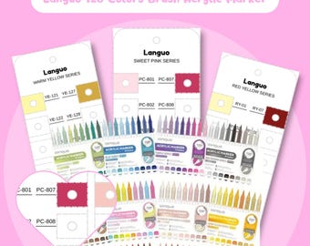 Languo 126 Colors Swatch Template Acrylic Marker Chart Printable Brush Marker Color Tags 14 Series Set Digital PDF Instant Download
