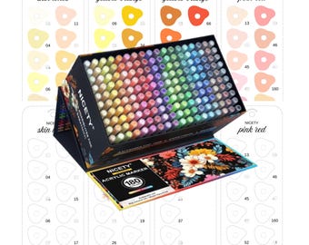 Nicety 180 Colors Acrylic Paint Markers Swatch Template Printable Brush Marker Chart Instant Digital Download PDF Coloring Sheet