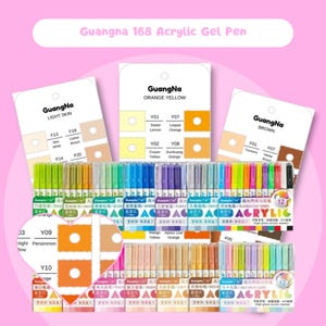 Guangna 168 Farben Gelstifte Swatch Chart Druckbare Vorlage Acryl Marker Farbe Seite Digitale PDF Sofort-Download