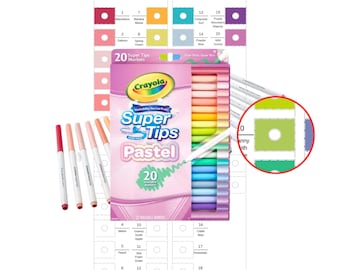 Crayola Pastell 20 Count Swatch Chart Waschbar Super Tips Marker Druckbare PDF Color Tracker Vorlage Sofortiger Download