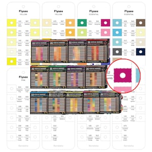 May include: A collection of Flysea acrylic marker sets, each containing 22 markers in assorted colour tones. The image displays multiple rectangular boxes labelled with specific colour categories, accompanied by detailed colour swatch charts featuring numbered codes and names for each individual marker shade.