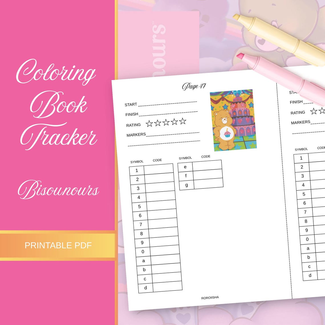 Coloring Book Tracker Bisounours Color by Number Page Tracker Printable ...