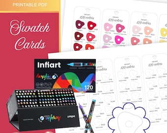 Infiart 120 Colors Acrylic Marker Pen Swatch Template Brush Tip Color Chart Printable Digital PDF Coloring Sheet Instant Download