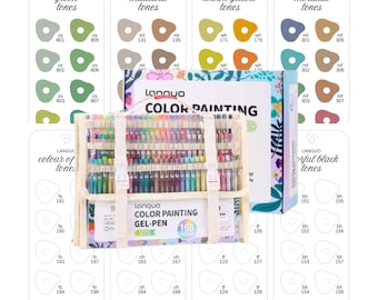 Languo 162 Colors Gel Pens Swatch Template Printable Color Chart 168 tones Swatch Page Digital PDF Coloring Sheet Instant Download