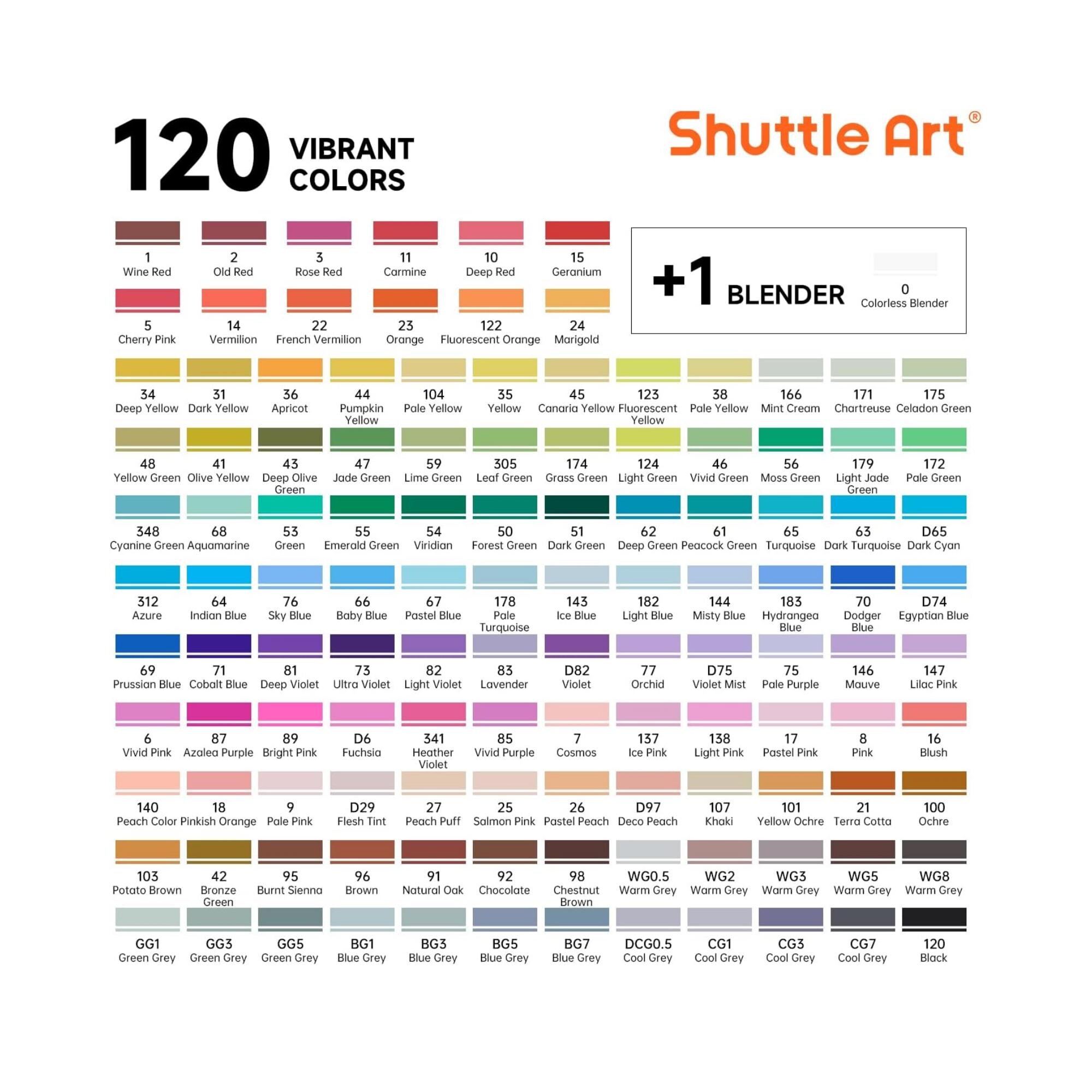 Shuttle Art 121 Alcohol Markers Swatch Chart Printable Color Chart