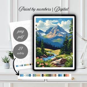 Paisaje natural para pintar por números, página para colorear imprimible, digital, para adultos, hoja para colorear detallada, descarga instantánea, A4, PNG, PDF