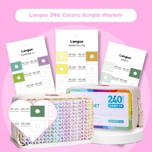 Languo 240 Colors Acrylic Brush Marker Swatch Chart Printable PDF Template Digital Color Sheet Soft Tip Markers Instant Download