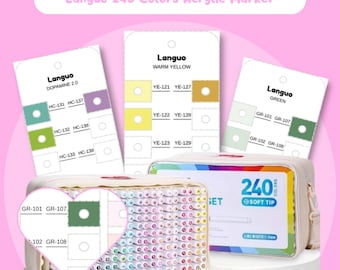 Languo 240 Colors Acrylic Brush Marker Swatch Chart Printable PDF Template Digital Color Sheet Soft Tip Markers Instant Download