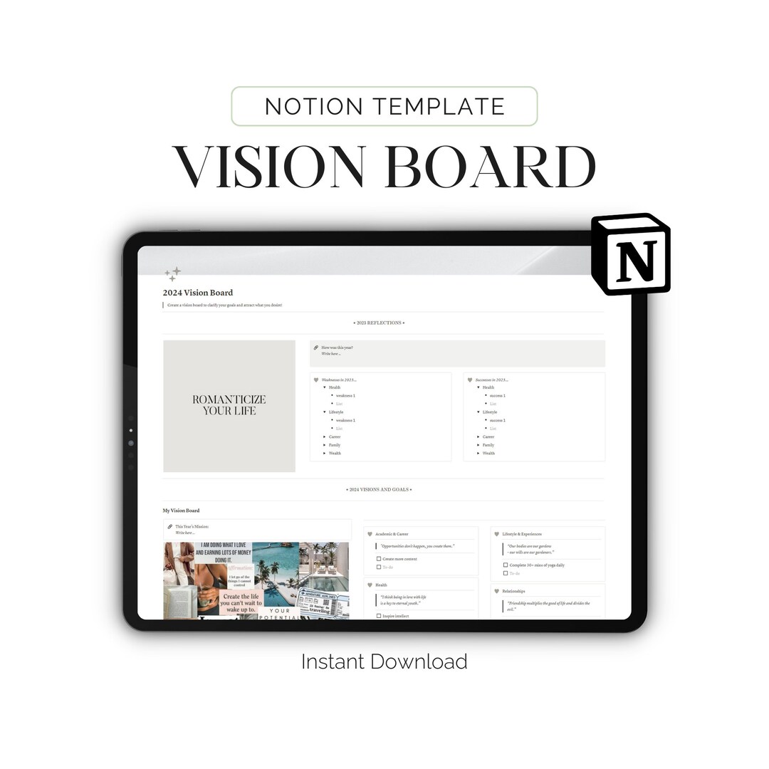 Vision Board Notion Template Dream Board Affirmation Law of Etsy Vision Board Notion Template Dream Board Affirmation Law of Etsy