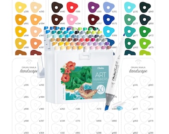 Ohuhu Kaala 60 Farben Landschaft Ton Swatch Vorlage Druckbare Alkohol Marker schlank breit fein Dual Instant Digital Download PDF Chart Seite