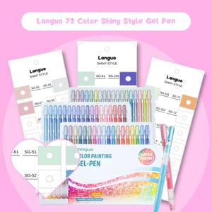 Languo 72 Colors Shiny Style Gel Pens Swatch Chart Printable PDF Color Template Instant Digital Download Marker Swatch Card Coloring Sheet