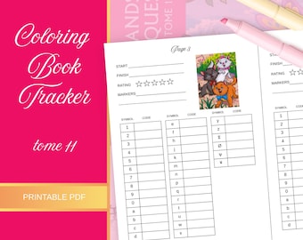 Coloring Book Tracker Tome 11 Color by Number Page Tracker Printable Coloring Log Marker Color Code PDF Instant Download Digital