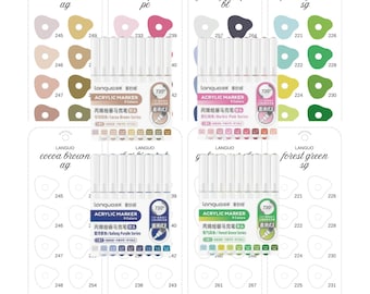 Languo 36 Colors Acrylic Brush Marker Swatch Template 4 Series Colour Chart Soft Tip Markers Single Page Instant PDF Digital Download