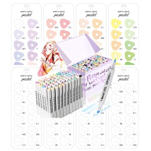 May include: A set of pastel-colored art markers with a variety of colors, displayed with color swatches. The markers are in a box with the text "Pursue what catches your eye." The brand name "ARRTX OROS pastel" is visible.
