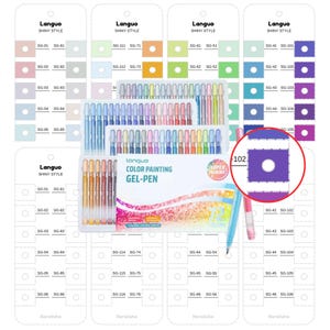 Languo 72色 光沢スタイル ジェルペン スウォッチチャート 印刷可能なPDFカラーテンプレート インスタントデジタルダウンロード マーカースウォッチカード 塗り絵シート