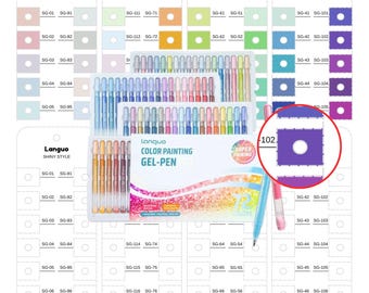 Languo 72 Colors Shiny Style Gel Pens Swatch Chart Printable PDF Color Template Instant Digital Download Marker Swatch Card Coloring Sheet