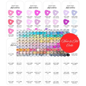 May include: A collection of Ohuhu Oahu markers arranged in a grid, displaying a wide spectrum of colors. A red circular graphic with the white text New & Old Code overlays the markers. Behind the markers are color swatch charts with labels.