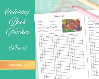 Coloring Book Tracker Tome 13 Color by Number Page Tracker Printable Coloring Log Marker Color Code PDF Instant Download Digital