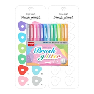 Guangna 12 Colors Brush Glitter Pen Swatch Template Printable Color Chart Acrylic Marker Swatch Sheet Digital PDF Instant Download