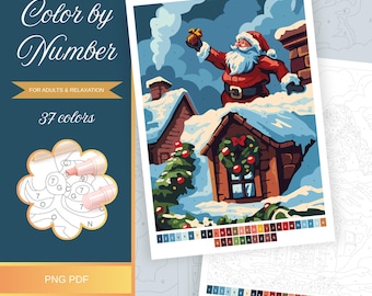 Santa Claus Color by Number Printable Coloring Page Paint by Number for Adults Detailed Coloring Sheet Instant Download A4 PNG PDF