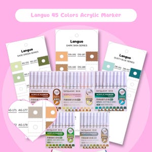 Languo 45 Colors Acrylic Marker Swatch Template Printable Brush Marker Chart 5 Series Set Color Tags Card PDF Instant Digital Download