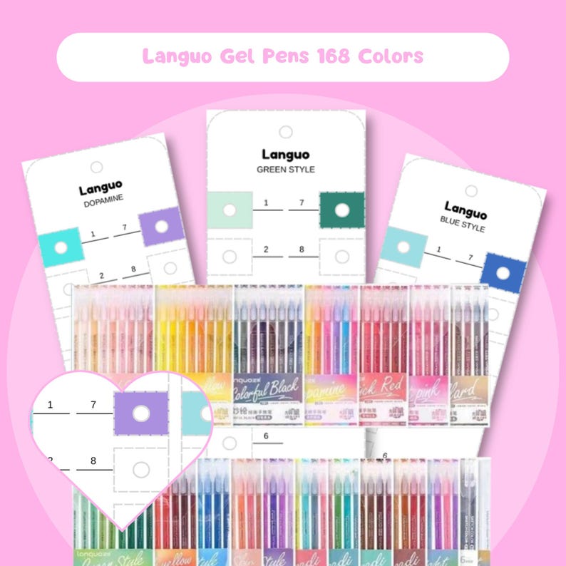 Languo 168 Gel Pens Swatch Chart Template Printable Color Chart for ...