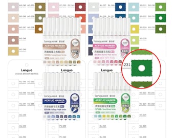 Languo 36 Colors Acrylic Brush Marker Swatch Chart Colour Template Soft Tip Markers 4 Series Single Page PDF Instant Digital Download