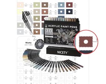 Nicety Grey 30 Colors Acrylic Paint Markers Swatch Template Printable Color Chart PDF Instant Download Digital