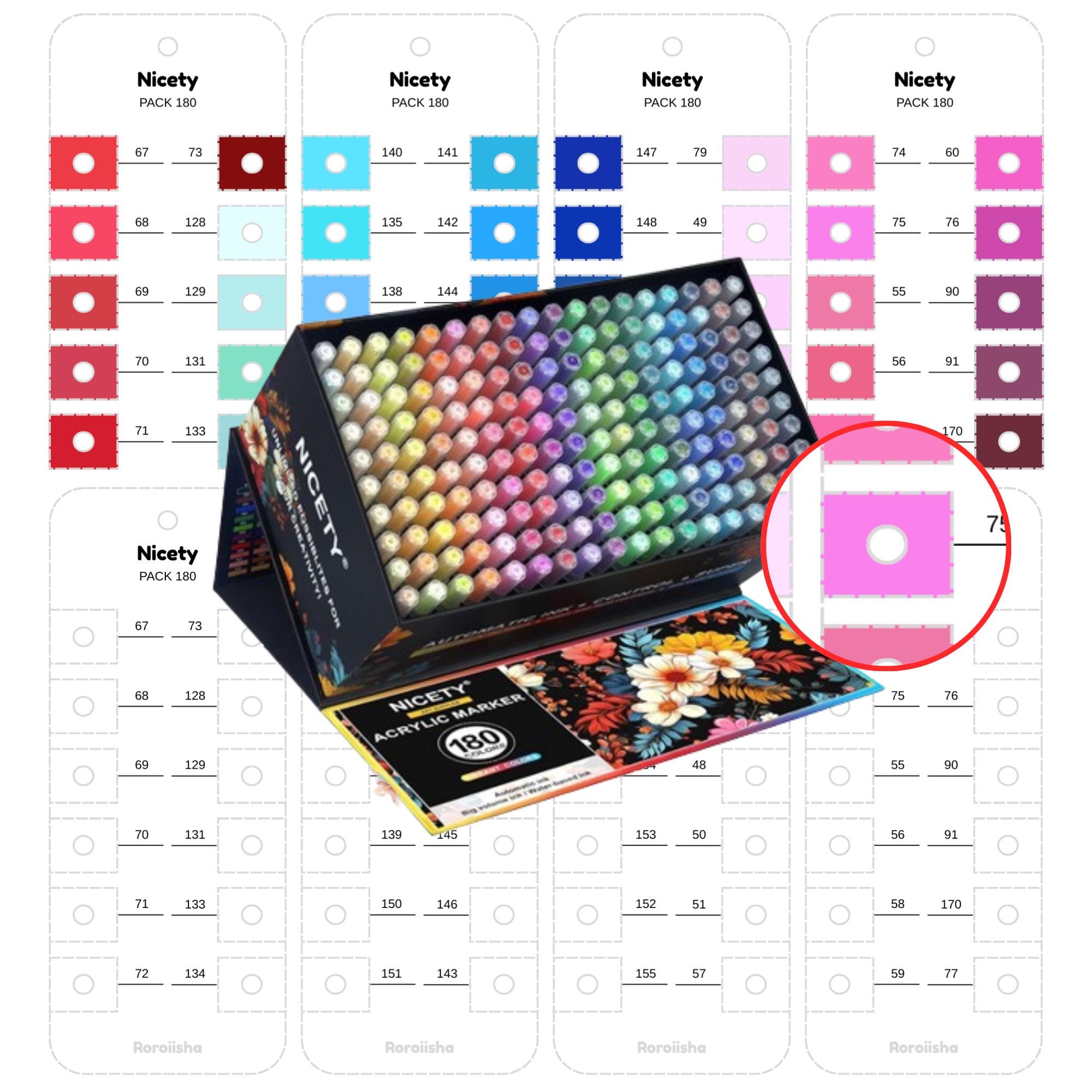 Nicety 180 Colors Acrylic Markers Swatch Template PDF Printable