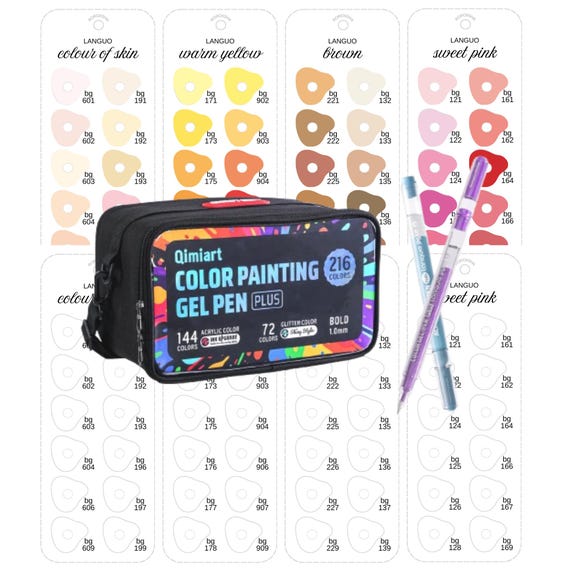 Languo X Qimiart 216 Colors Gel Pens Swatch Template 144 Acrylic