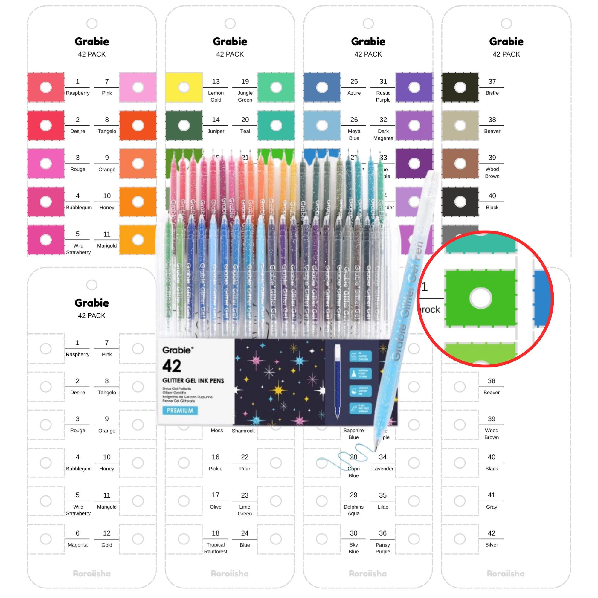 Grabie 42 Colors Capped Glitter Gel Ink Pen Swatch Template Printable ...