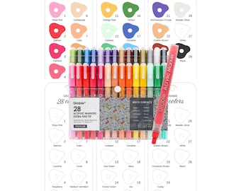 Grabie 28 Colors Acrylic Marker Swatch Template Printable Color Chart Extra Fine Tip Swatch Sheet Digital PDF Instant Download