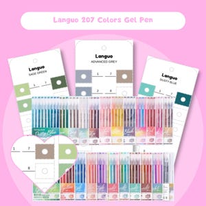 Languo Gel Pens 207 Colors Swatch Chart Printable PDF Template for 24-piece Set Digital Color Swatch Coloring Card Page Instant Download