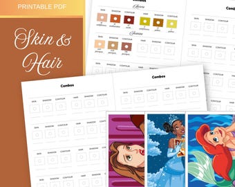 Skin and Hair Combo Template Printable Digital PDF Swatch Chart for Mystery Coloring Marker Log Coloring Progress Tracker Instant Download