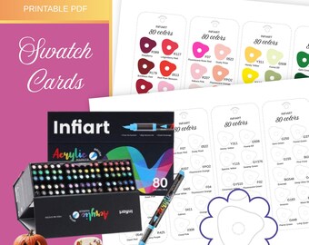 Infiart 80 Colors Acrylic Marker Pen Swatch Template Brush Tip Color Chart Printable Swatch Page Digital PDF Coloring Sheet Instant Download
