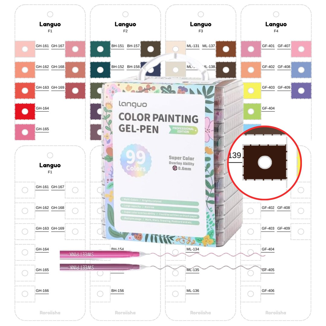 Languo 99 Colors Gel Pen Swatch Template Painting Gel Pens Chart ...