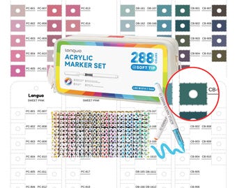 Languo 288 kleuren acryl penseel markeringen staal sjabloon zachte punt markering kleurenkaart afdrukbare pdf staal blad Instant digitale download
