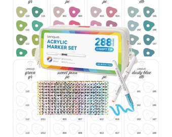 Languo 288 Colors Acrylic Brush Markers Swatch Template Printable PDF Color Chart Soft Tip Marker Swatch Sheet Instant Digital Download