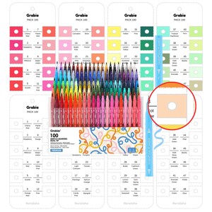 May include: A set of 100 sketch markers with dual tips, featuring a wide array of colors. The markers are arranged with color swatches and labeled with names like "Cherry Red" and "Sea Green." The packaging includes the brand name "Grabie."
