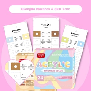 Guangna Macaron and Skin Tone Markers Swatch Chart Template Printable Color Chart for 24 Acrylic Paint Pens Digital PDF Instant Download