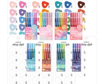 Languo 40 Colors Gel Pens Shiny Style Swatch Chart Printable Brush Marker Template Digital PDF Color Chart Instant Download