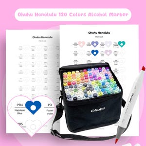 Ohuhu Honolulu 120 Colors Marker Swatch Chart Printable PDF Template Color Swatch Sheet for Alcohol Markers Dual Tip Mystery Coloring