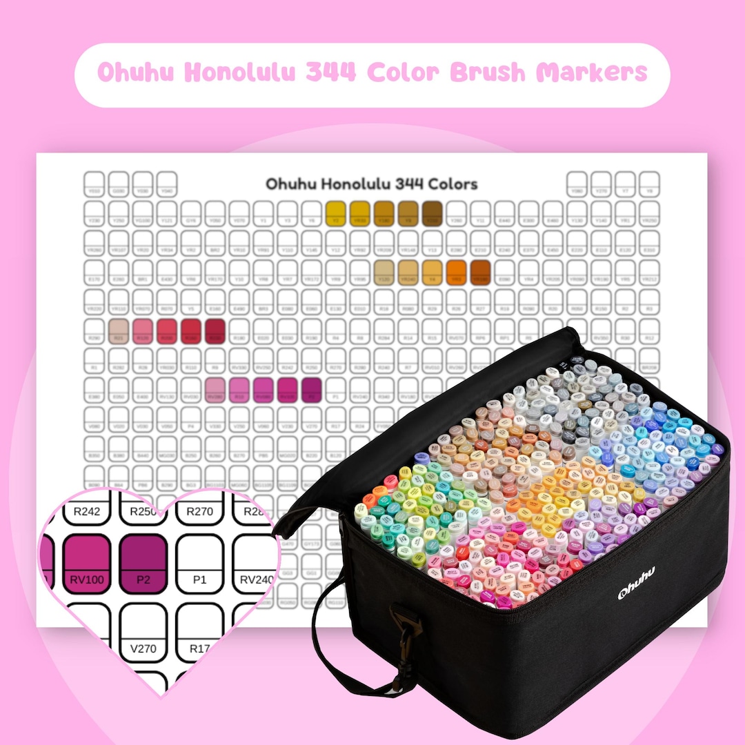 Ohuhu Honolulu 344 Color Marker Swatch Chart Printable Alcohol