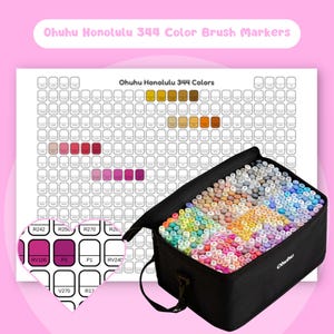 Tabla de muestras de marcadores de color Ohuhu Honolulu 344, tabla de colores de marcadores de alcohol imprimible, plantilla de muestra cromática, descarga digital instantánea en PDF